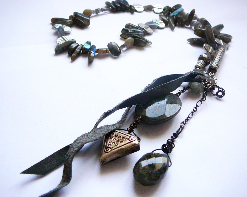 Shades of Grey and Rainbow Necklace / Labradorite and Silver