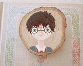 Harry Potter pin mini painting on wood brooch OOAK