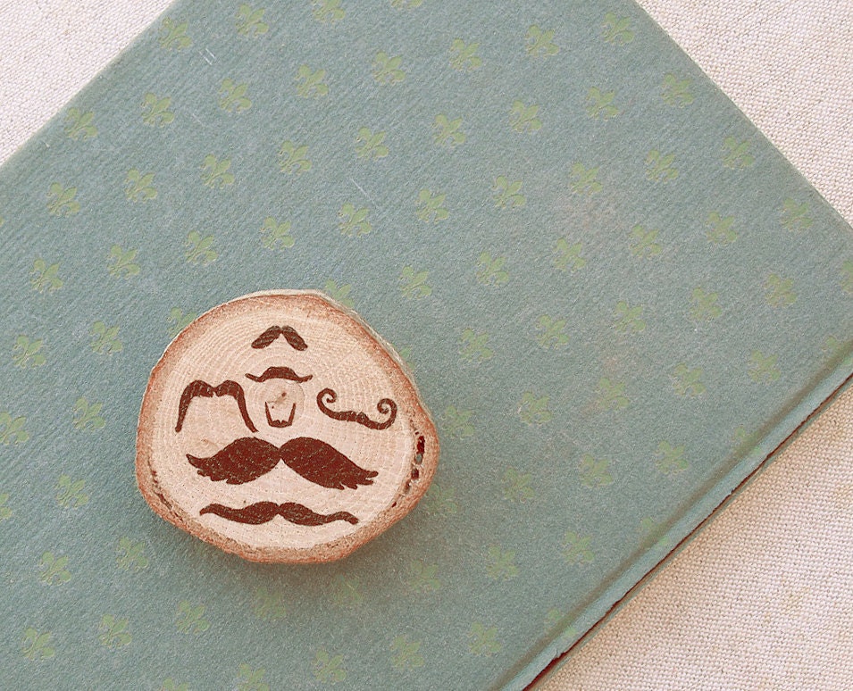 Mustache chart wooden pin pendant OOAK painting