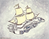 Firefly Serenity Sets Sail original illustration print