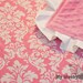 Cotton Candy Dandy Damask Minky Baby Blanket with Satin Trim ( Straight or Ruffled)...YOU CHOOSE Colors and Size.. Personalization Available