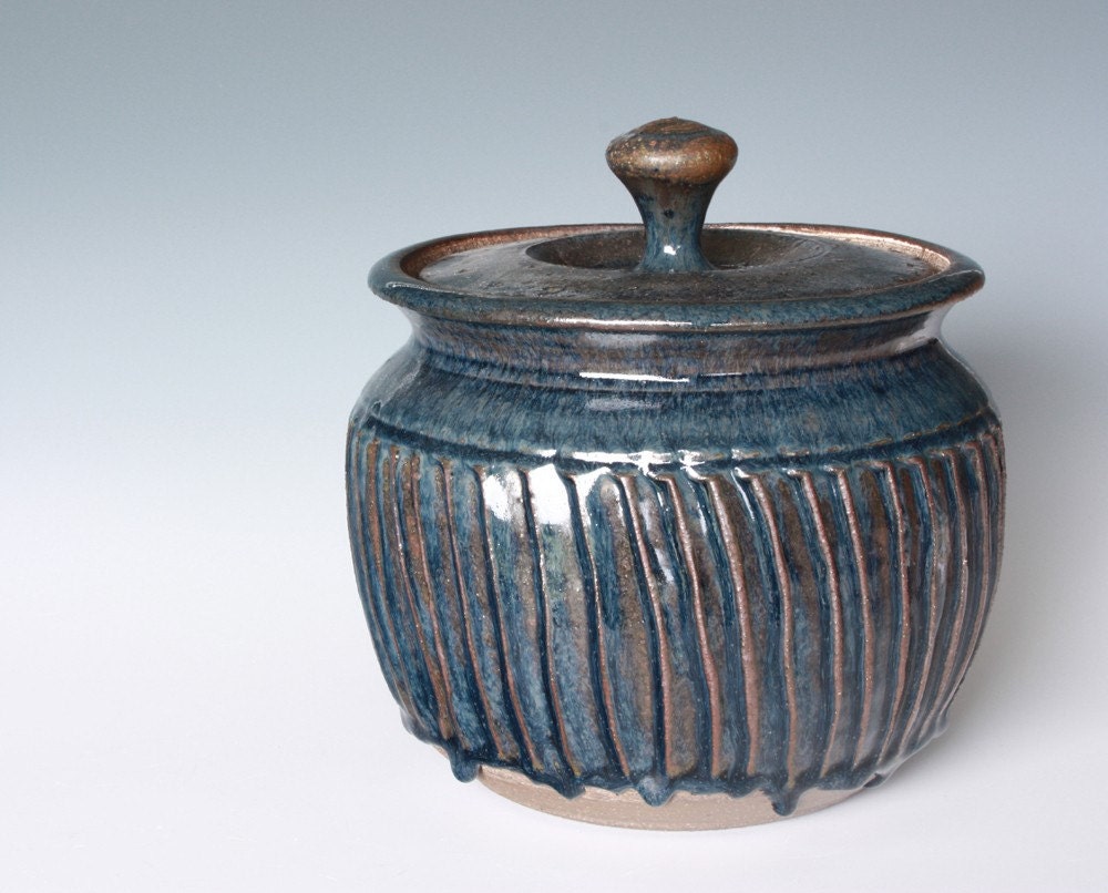 Stoneware Wheel Thrown Covered Jar in Deep Blue