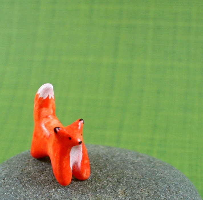 Tiny Fox Sculpture - Hand Sculpted Miniature Polymer Clay Animal