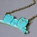 SALE - 40% OFF - Little Aqua Owl Family Necklace - Polymer Clay - Antiqued Brass