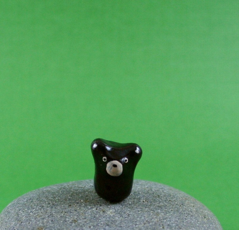 Little Black Bear Cub - Hand Sculpted Miniature Polymer Clay Animal