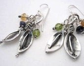 THREADED LEAF - Earring sterling silver with iolite, cirtine and peridot