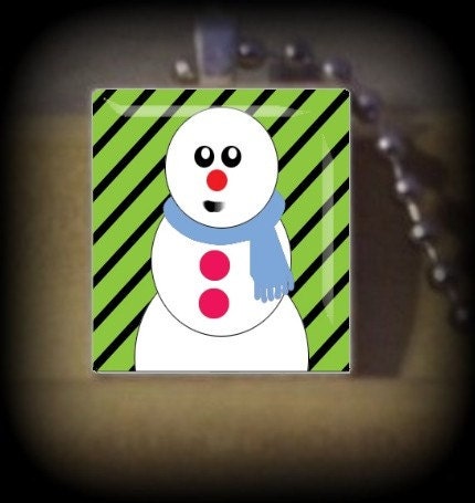 Patterned Snowman green and black stripes (SM 2) Upcycled Scrabble Tile Pendant ..BUY 3 GET 1 FREE..