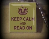 Keep Calm and Read On green (R 34) Vintage Scrabble Tile Pendant ..Buy 3 Get 1 Free