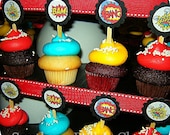 Bang...Ka-Pow...Blam...Comic Cupcake Toppers...Set of 12 Cupcake Toppers