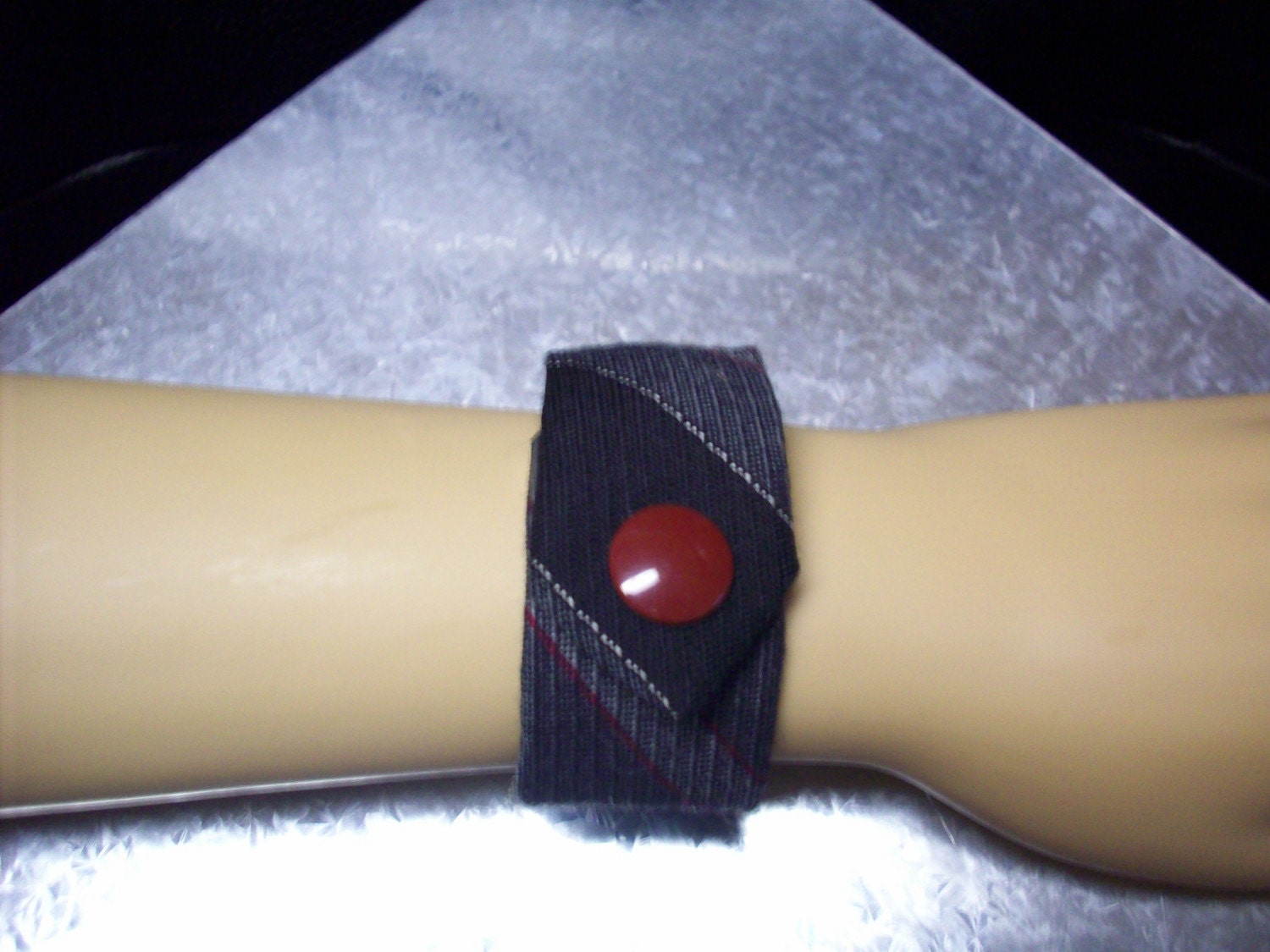 Tie One On - Black, White and Red Cuff - Upcycled Men's Necktie