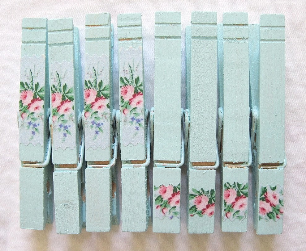 shabby aqua clothespins