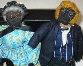 Black Americana vintage 40s 50s folk art handmade apple head dolls