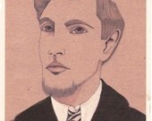 Young Amedeo Modigliani Unique Illustration Print One of a Kind Art