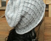Crochet Hat -The Stovepipe Slouch in Silver and Gray - Handmade Crocheted Hat