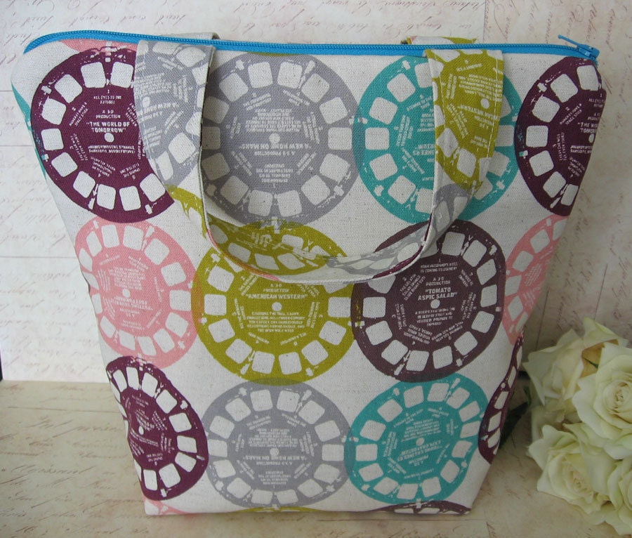 Insulated Lunch Bag / Melody Miller  fabric / lunch Tote / View Master eco reusable