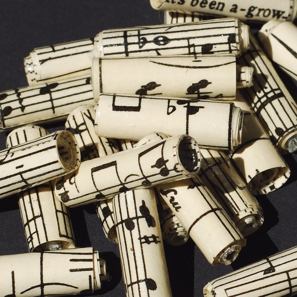 recycled paper beads- vintage sheet music beads