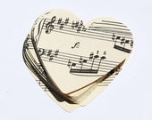 vintage craft supplies- 50 vintage large sheet music paper hearts
