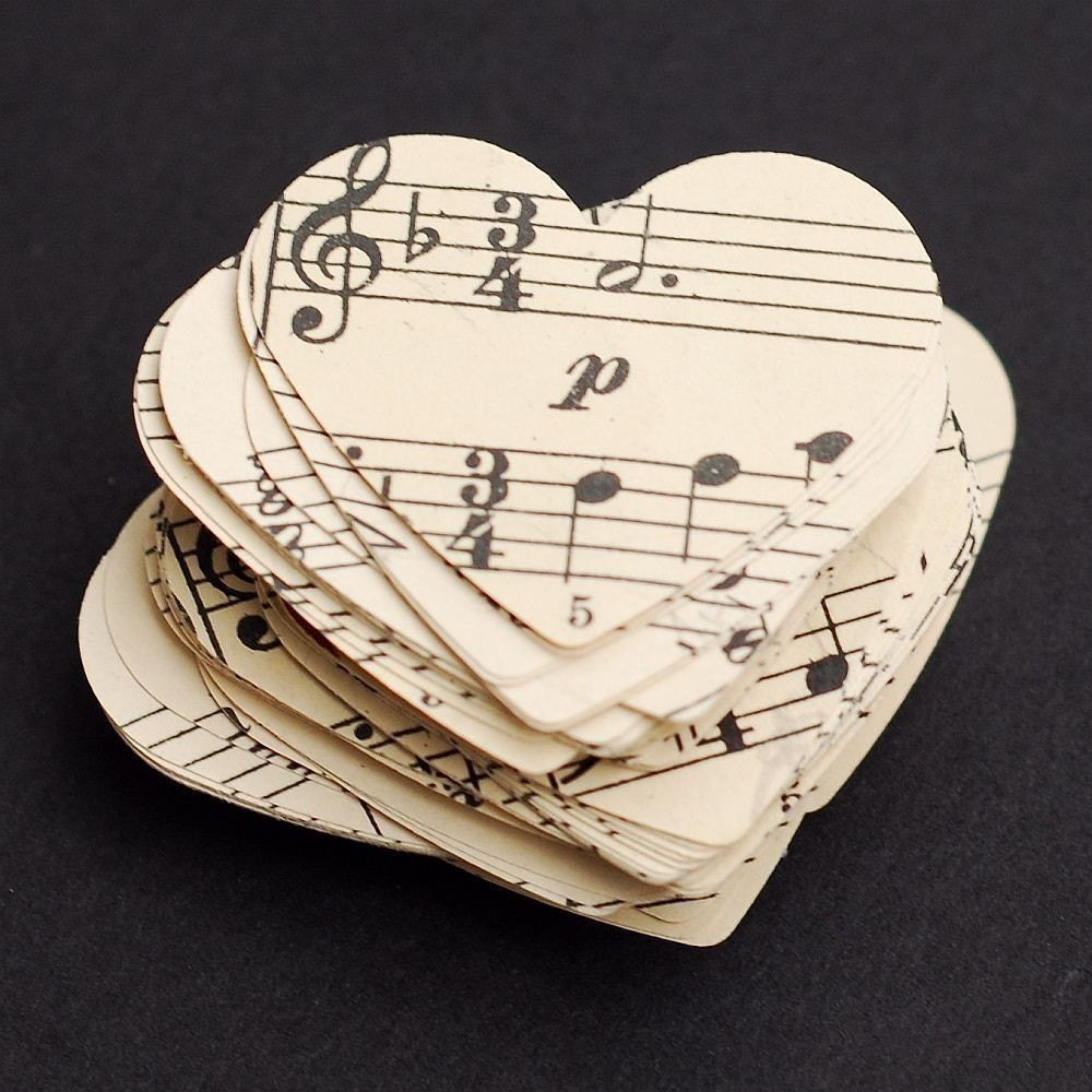 vintage craft supplies-100 vintage sheet music paper hearts