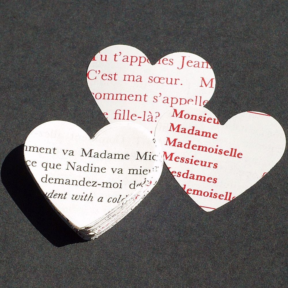 French paper heart punches- 50 red & black vintage hearts