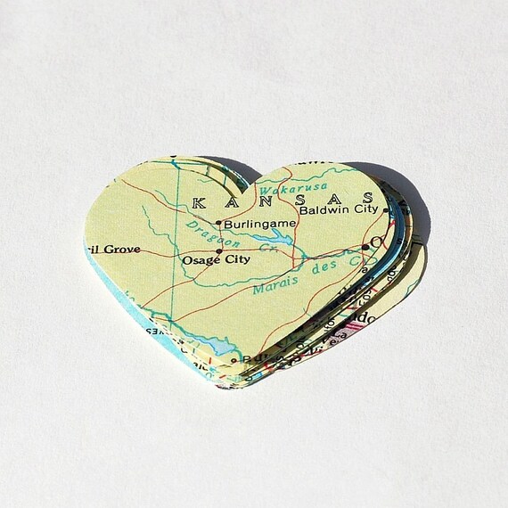 vintage craft supplies- 100 atlas United States map paper hearts