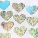 vintage craft supplies- 100 atlas United States map paper hearts