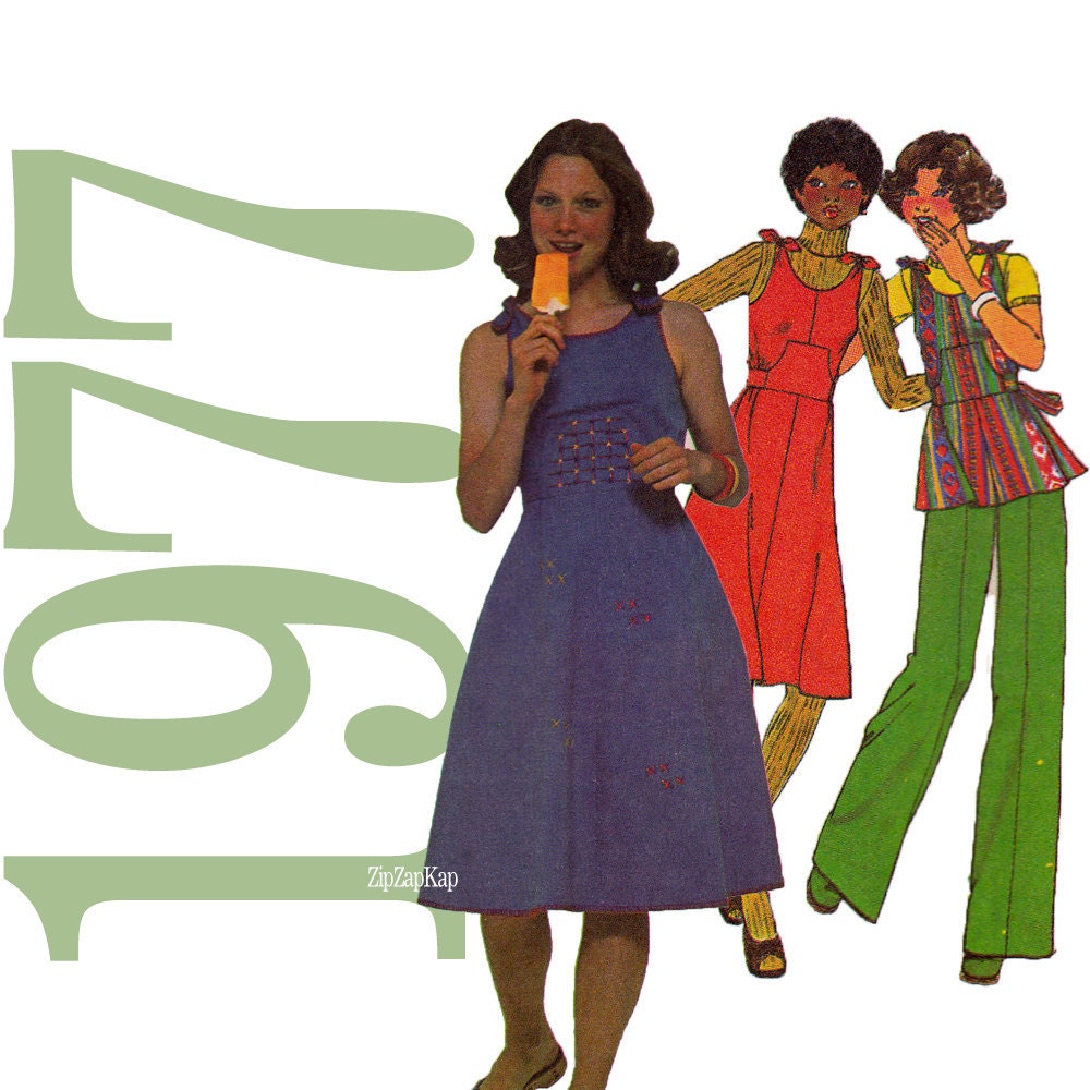 70s Shoulder Tie Dress Vintage Pattern with Top Pants and Jumper 32 Bust Simplicity 7866 UNCUT FF NOS