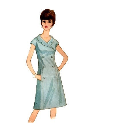 34 Inch Bust Vintage Sewing Pattern /  Double Breasted Fitted and Flared Yoked Dress from 1965 / McCalls 8118