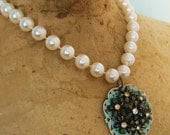 Vintage Costume Jewelry Necklace Flowers Rhinestones Pearls, The Privelege is Mine, FREE SHIPPING by Maddie Lisee