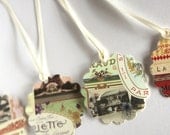 10 Handmade Vintage Paper Tags, Vintage Paris Tags, Scallop Punch Tags