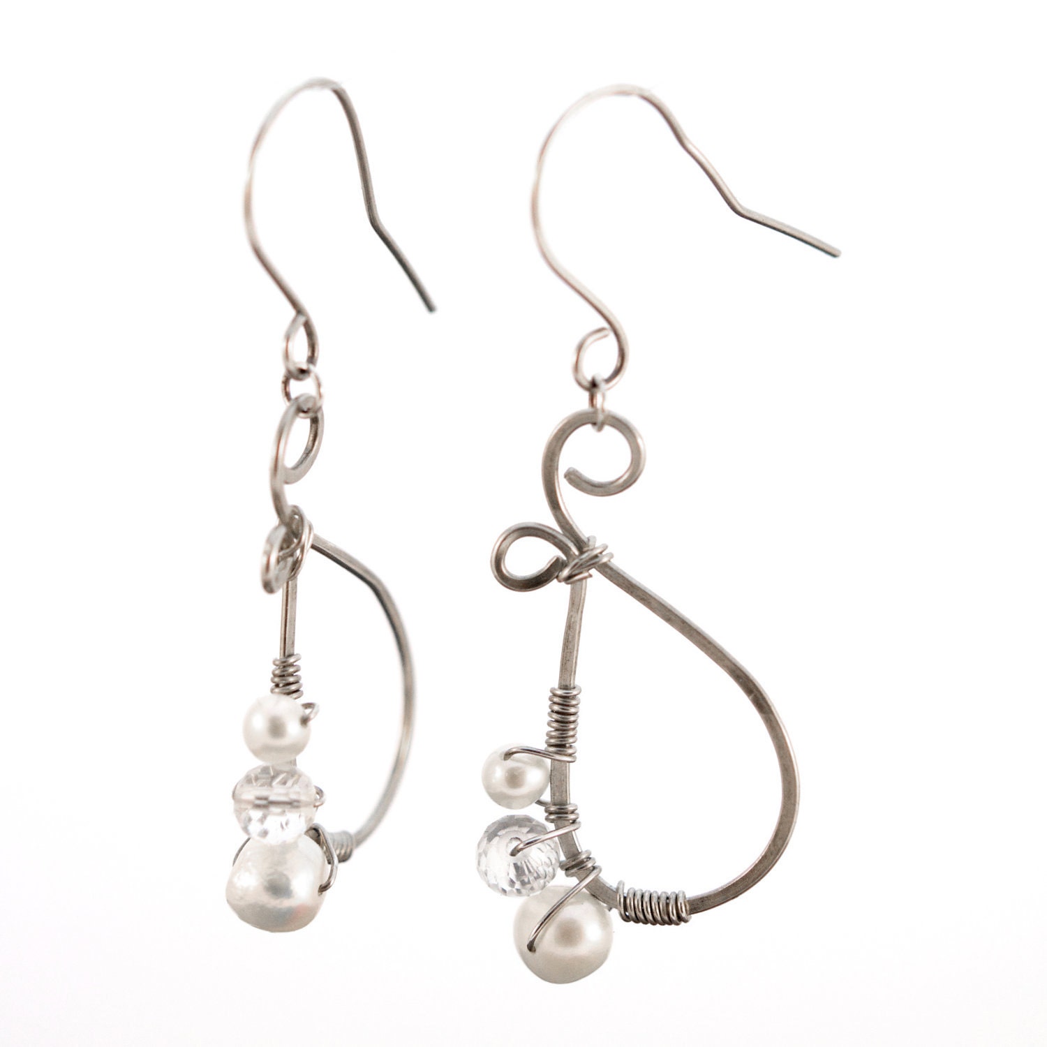 Eco Friendly Sterling Silver Harmony FlameEarrings with Pearl and Crystal