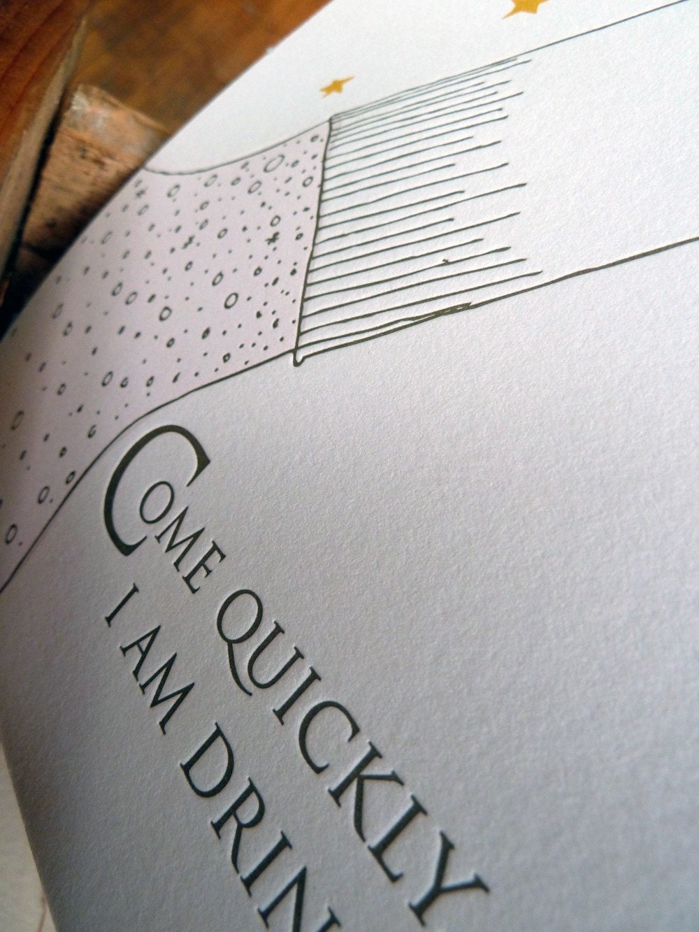 Silkscreen & Letterpress Champagne Kitchen Print- Dom Perignon Foodie Quote Art