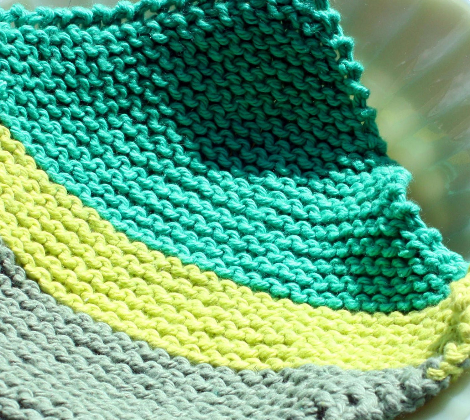 3-Color Hand Knit Cotton Dishrag or Washcloth or Kitchen Cloth