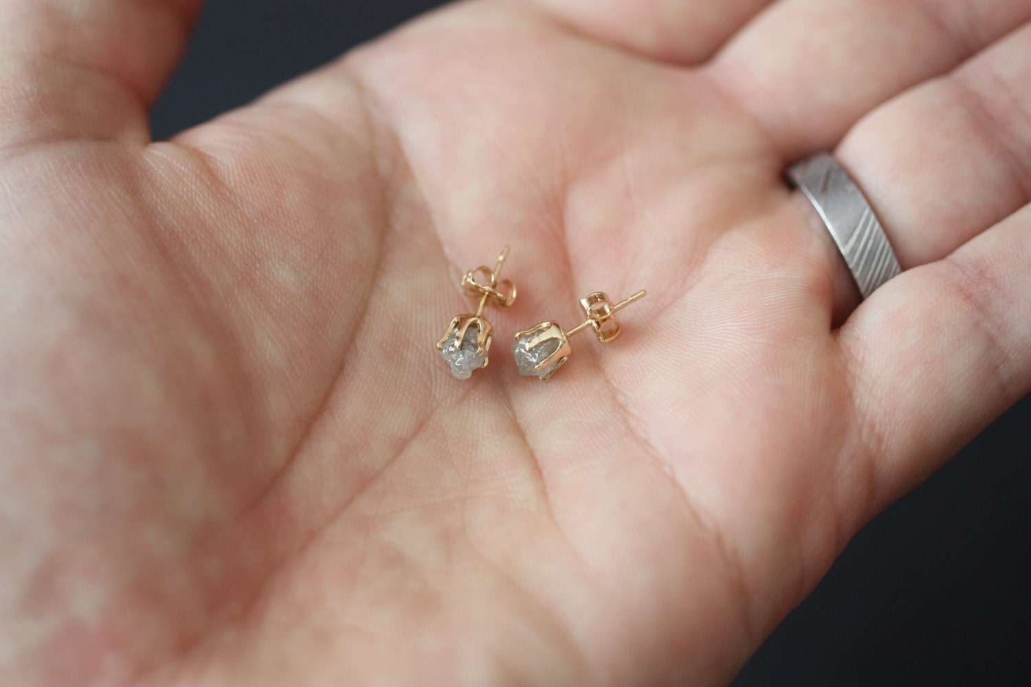 Rough Diamond Stud Earrings in Gold
