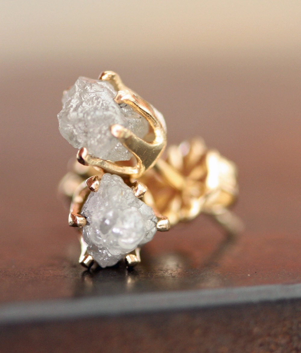 Rough Diamond Stud Earrings in Gold