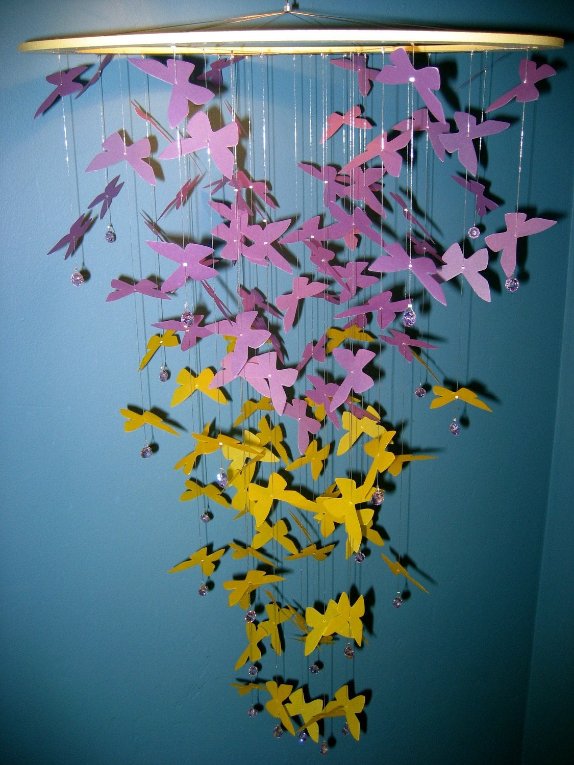 Butterfly Mobile in Shades of Violet and Lemon - LARGE