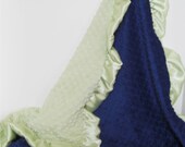 Satin Ruffle Minky Baby Blanket Royal Blue and Sage
