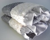 Charcoal Gray and Cream Minky Baby Blanket