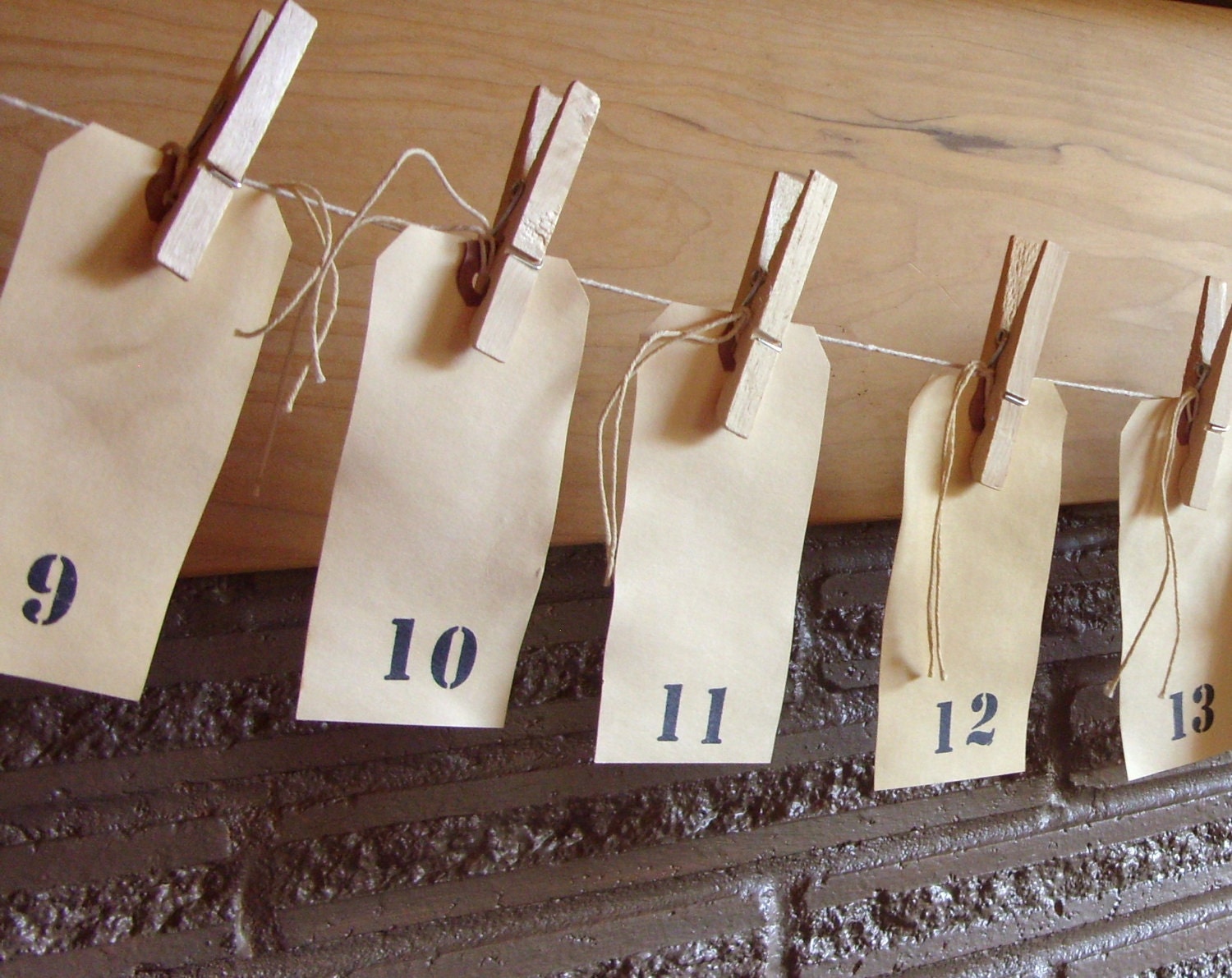 Large Wedding Table Seating Numbered Tags with Clothespins and Twine Rustic