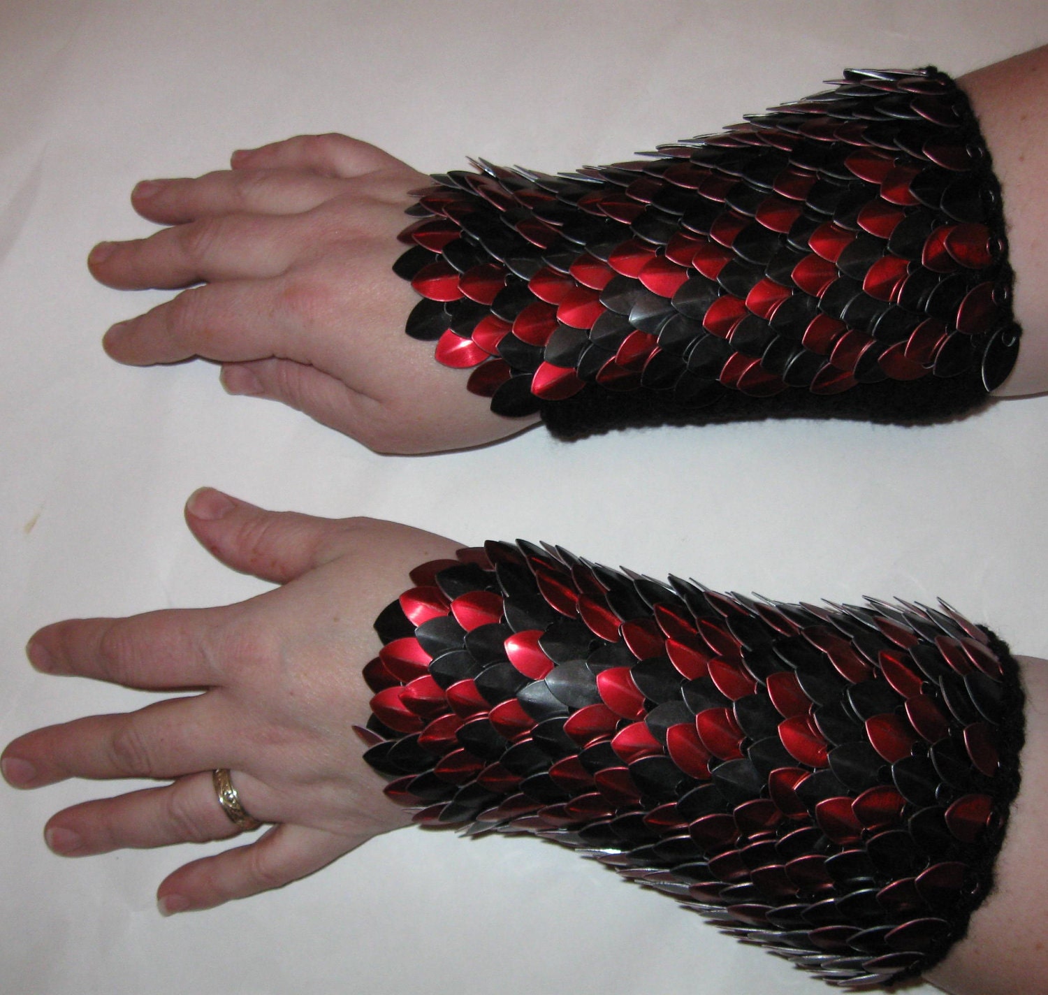Scalemail Armor Bracers Knitted Dragonhide Red and Black custom made to order