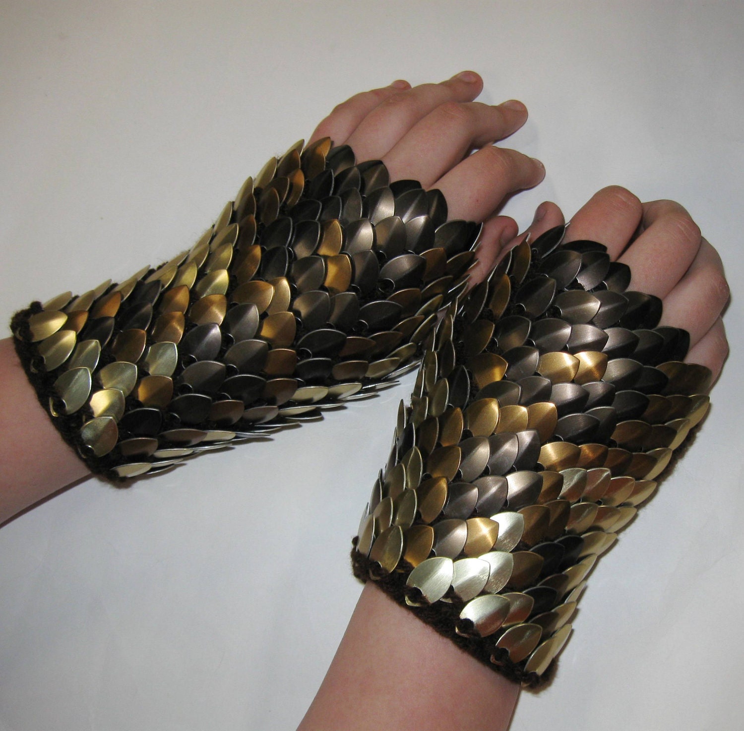 Dragonhide Armor Gauntlets Brown Pheonix knitted scale mail by Crystalsidyll