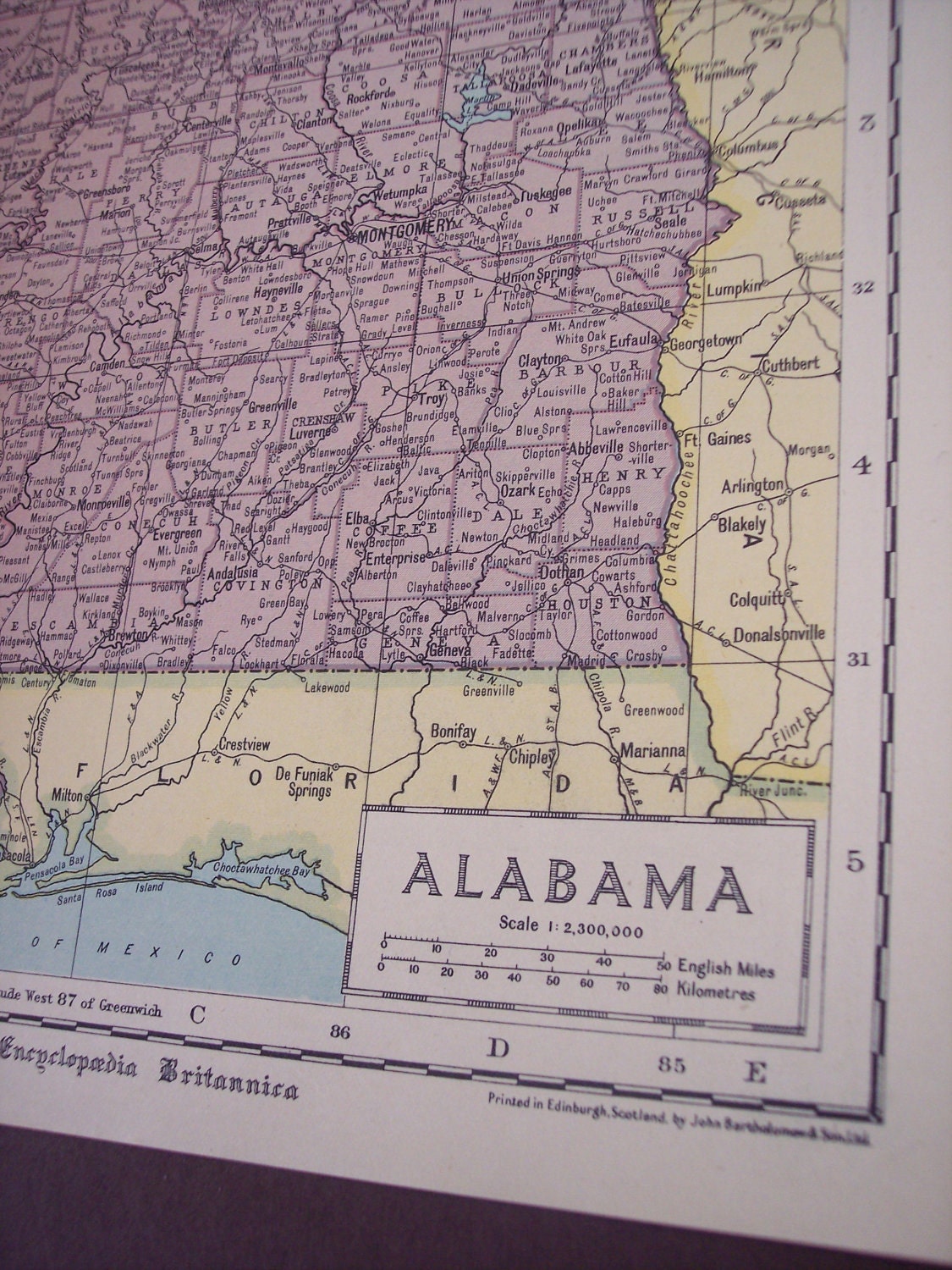USA state map Alabama and Tennessee - 1929 Vintage map