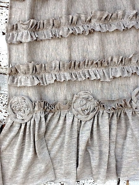 Cotton Knit Scarf Romantic Soft Gray / Taupe, Small Rosettes, Raw Edged and Tattered