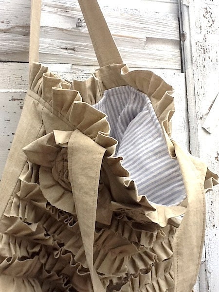 Rustic Chic, Ruffled Bag, Shoulder Bag, Bella Bag in Aged Cotton, Tattered and Raw Edged, Maid of Honor Gift