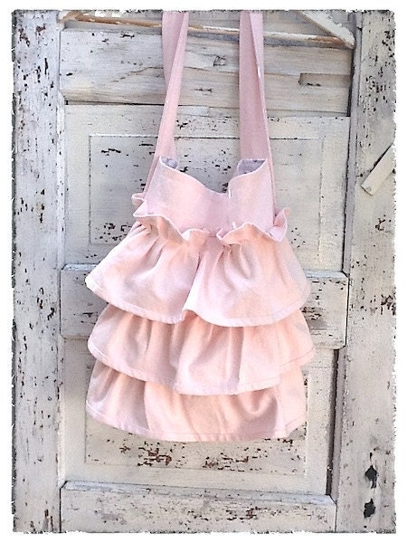 Ruffled Shoulder Canvas Bag, Rustic Ruffles, Farmhouse, Shabby Romantic