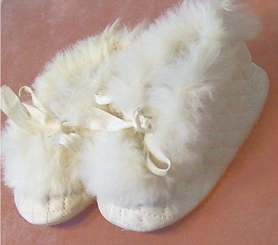 Now Reduced Early 1900's Silk Quilted Baby Boots Fur Trimmed