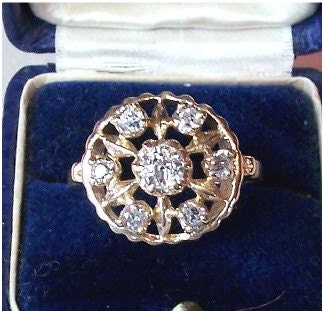 Antique Diamond Ring Victorian 14 K Gold and Rose Cut Diamonds