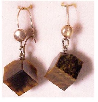Now Reduced Victorian Tiger's Eye Cube Dangle Earrings