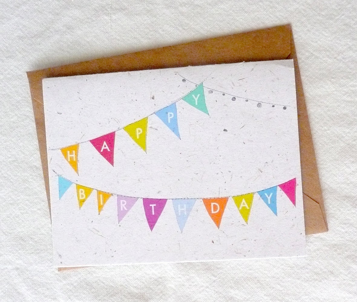Happy Birthday (eco friendly card printed on banana paper with bright colorful bunting design)