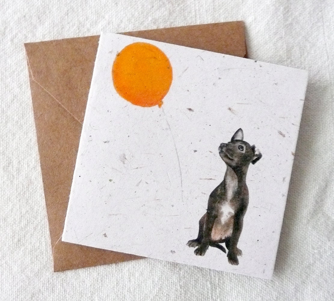 pouty puppy party time (mini eco friendly card printed on banana paper)