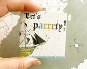 Let's Parrrty (mini eco friendly card printed on banana paper with bright colorful pirate design)